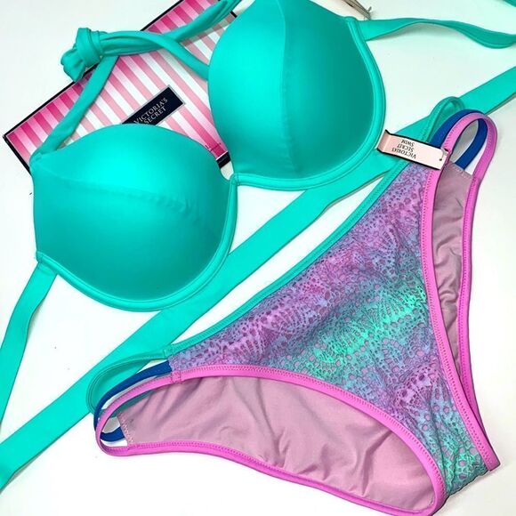 🔥🏖VICTORIA SECRET  swimsuit  top 36D push-up  bottom-large New #15 - Picture 1 of 10